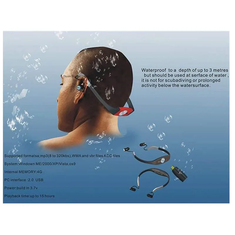 New MP3 Player Swimming Waterproof Radio FM Diving Swimming Surfing Underwater Sports Music Players Suitable 8G Black