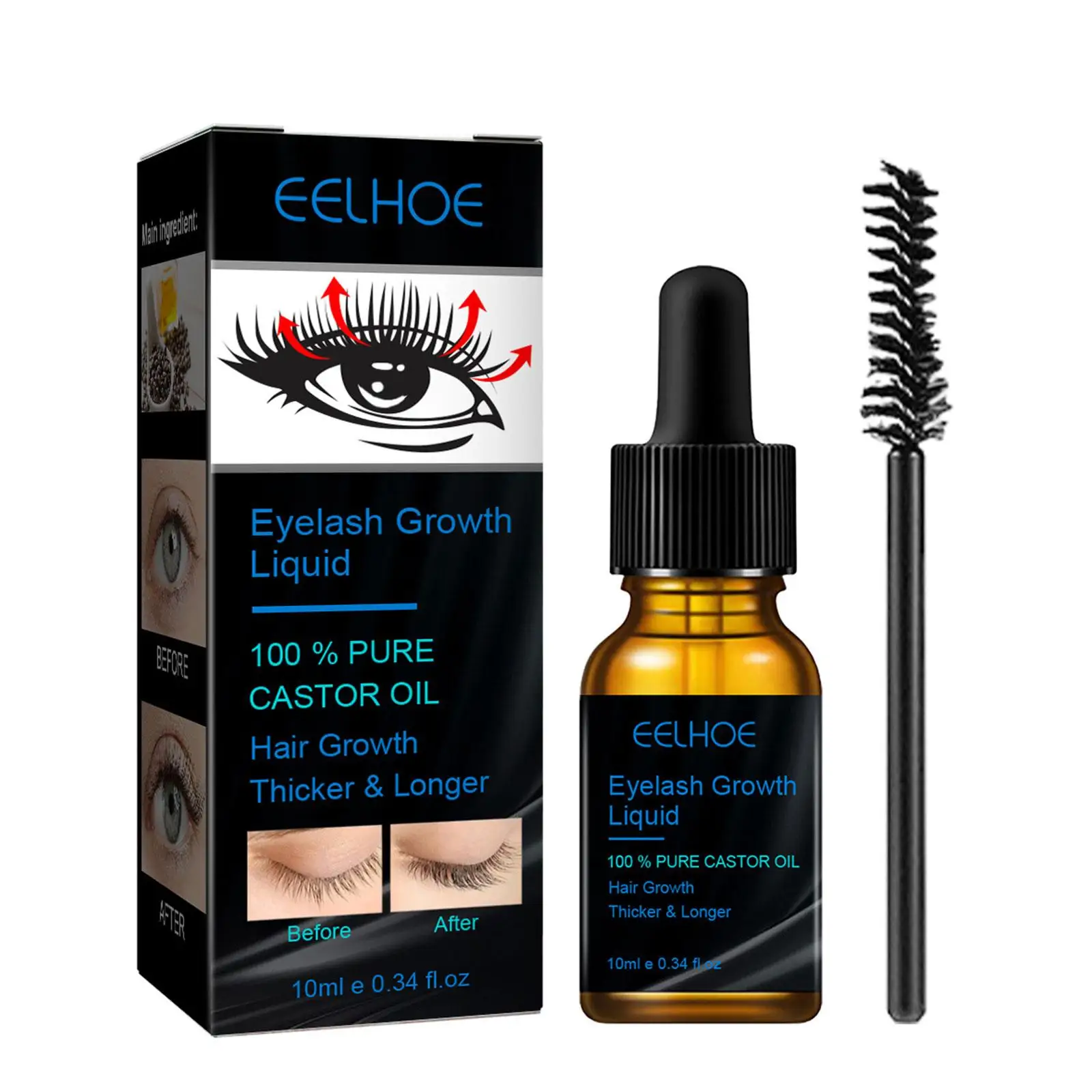 Ricinusolie Mascara Natuurlijke Dikke Slanke Curling Hydraterende Mascara Liner Borstel Wimper Kit Haar Make-Up Benodigdheden