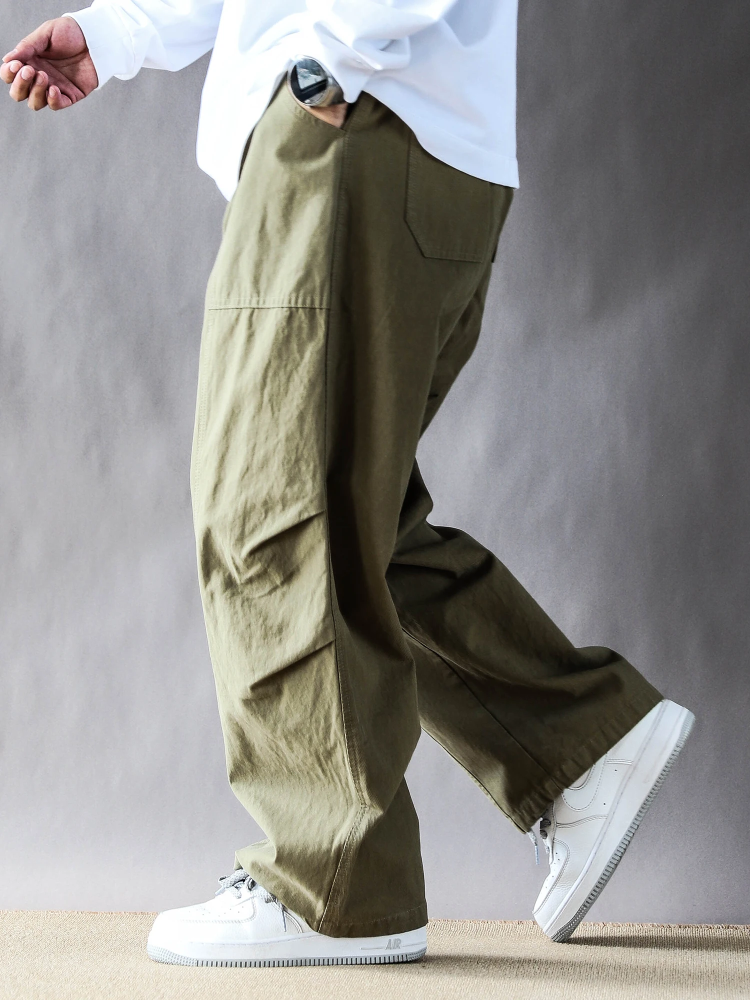 

Мужские брюки в стиле ретро для работы, весенне-осенние, свободные, повседневные, в стиле милитари, длинные, прямого кроя, на молнии, со средней посадкой, модные