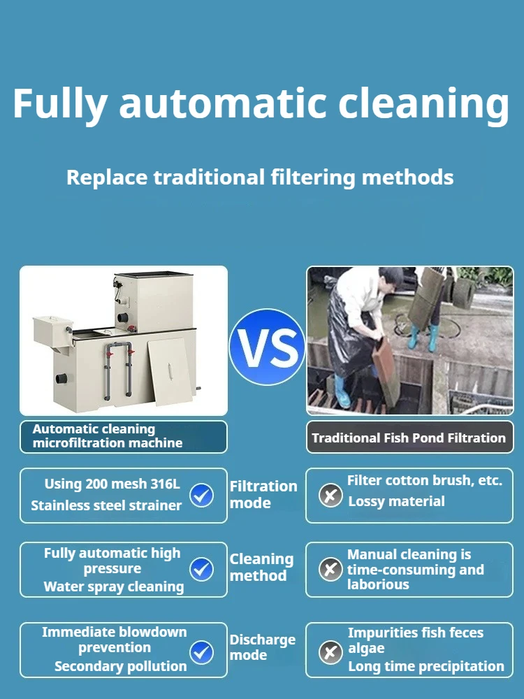 Automatic Fish Pond Filter Rotary Drum Micro Filter Aquaculture Sewage Backwashing Water Circulation Purification System