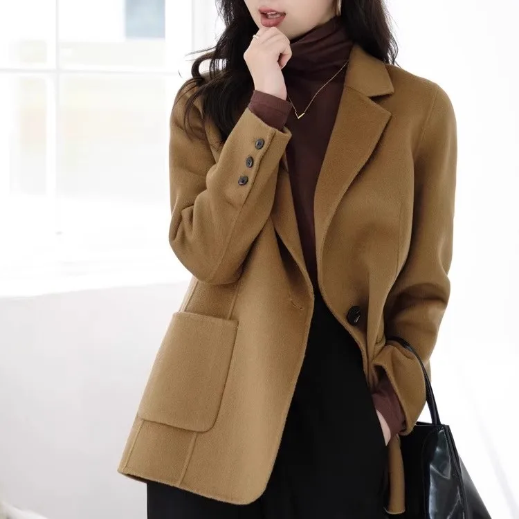 

UNXX Camel-colored Woolen Blazer Coat for Women, 2024 Petite Autumn/winter New Long-sleeve Wool Jacket, Short Style High Quality