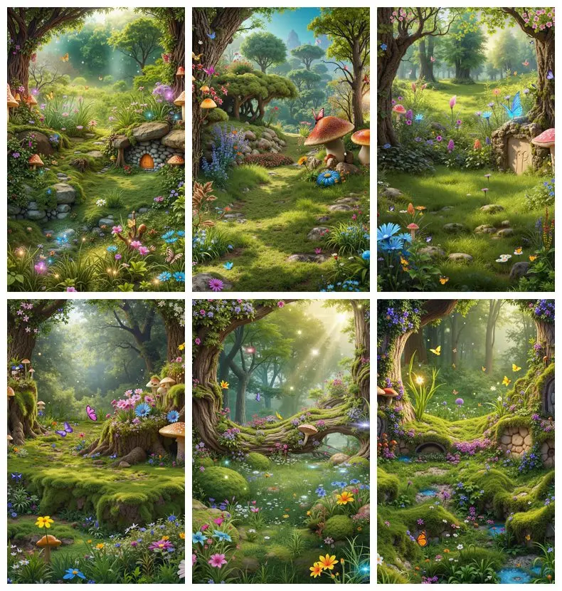 

MOON.QG Fairy Spring Enchanted Forest Photography Backdrop Mushroom House Flower Background Children Birthday Party Decorations