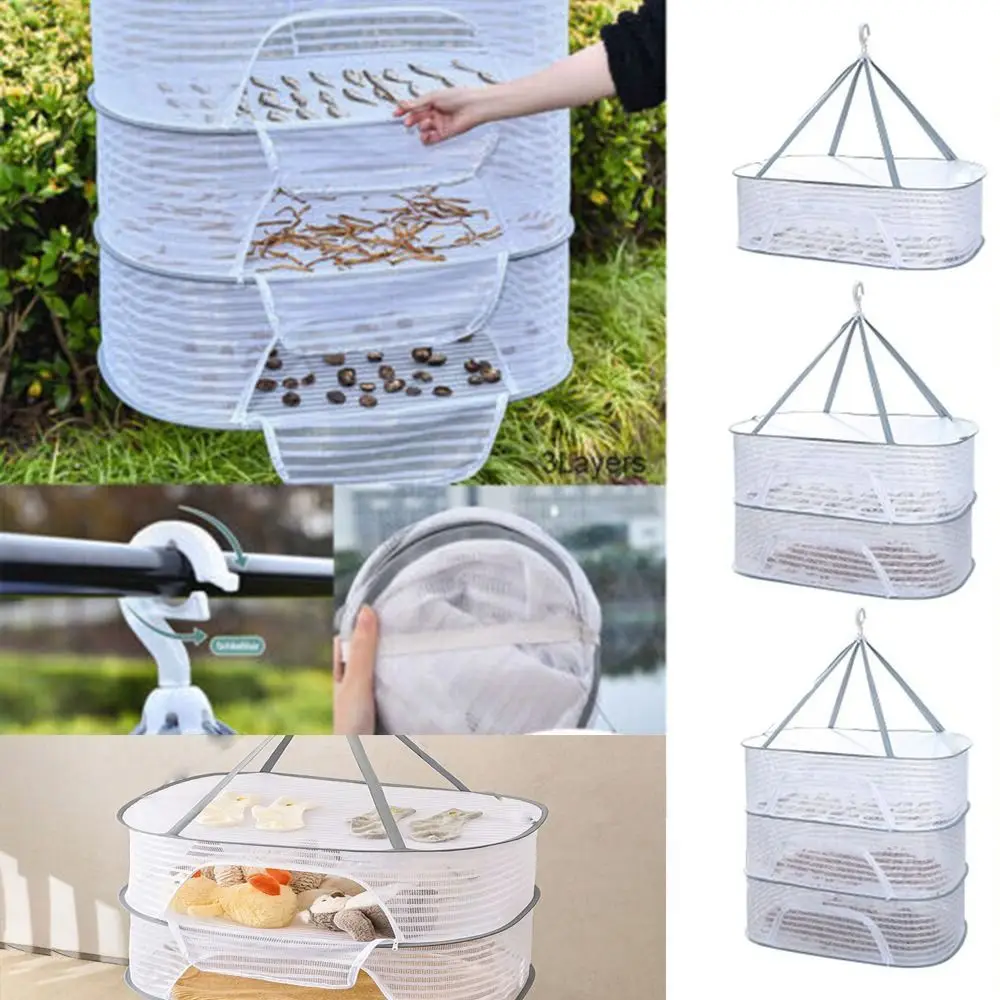 

Foldable Drying Net Storage Folding Hanging Drying Rack With Zip 1-3 Layers Clothes Dry Net Household