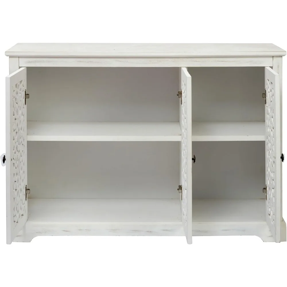 44 خزانة بوفيه جانبية، تخزين لهجة المزرعة مع 3 أبواب منحوتة مجوفة لغرفة المعيشة/الطعام، مطبخ عتيق مع