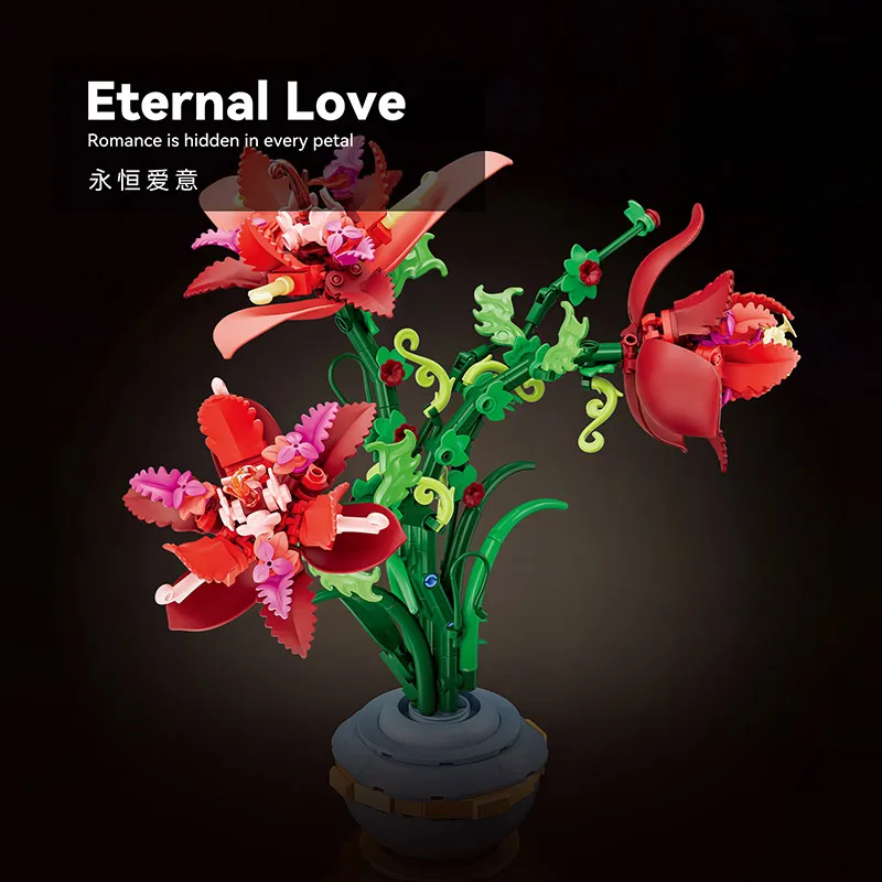 

2026 Preserved Flower Bouquet Bonsai Assembled Building Blocks, Decorative Ornament Model, Birthday Gift for Girls