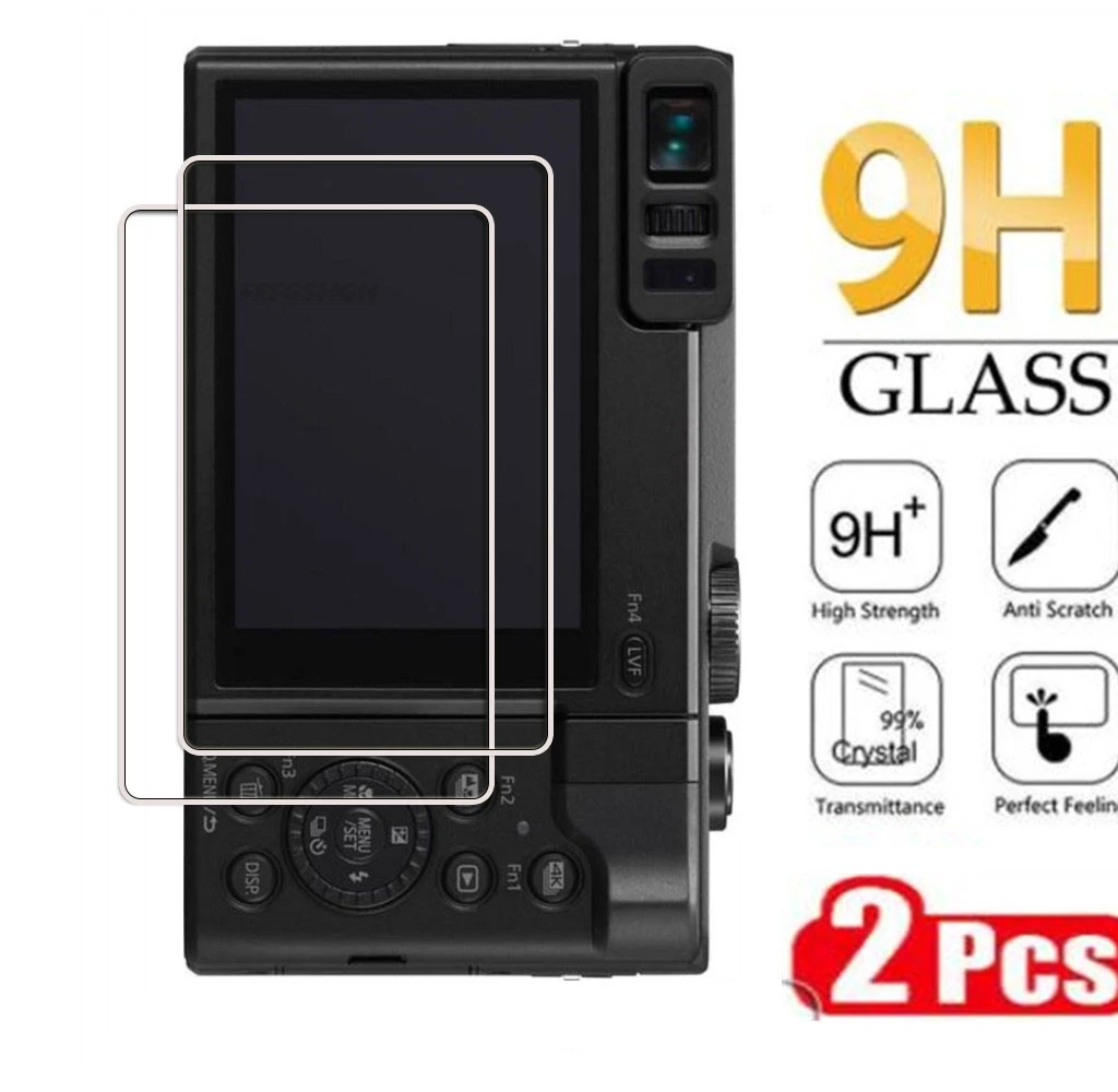 2 piezas de vidrio templado HD para Panasonic LUMIX TZ90 ZS70 TZ70 ZS50 TZ85 TZ57 TX1/TX2, película protectora de pantalla LCD para cámara