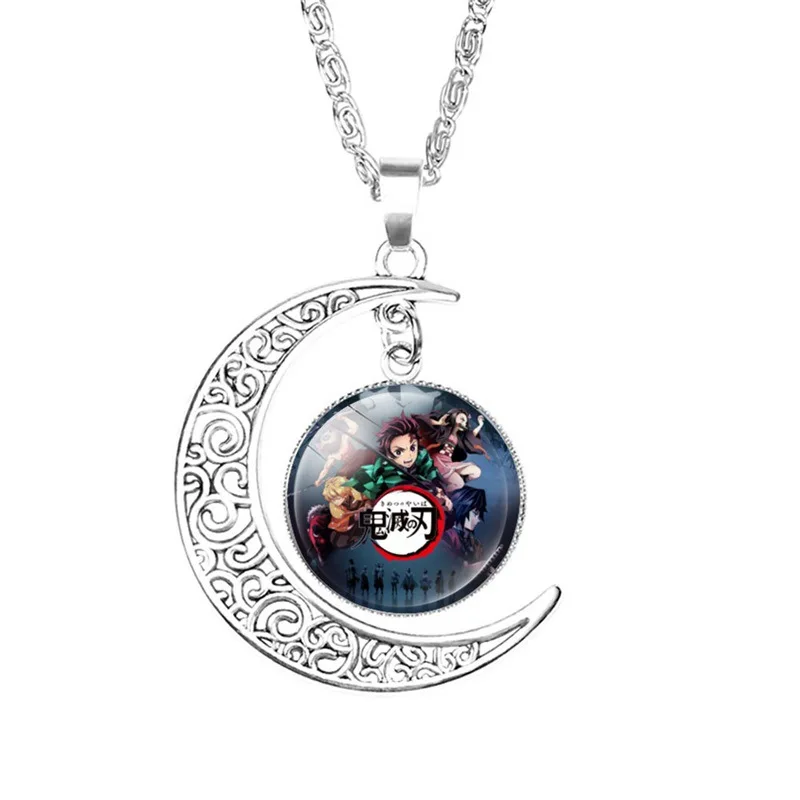 Demon Slayer Kimetsu No Yaiba Necklace Pendant Necklace Kamado Tanjirou Nezuko Printed Glass Cabochon Chain Jewelry Cosplay