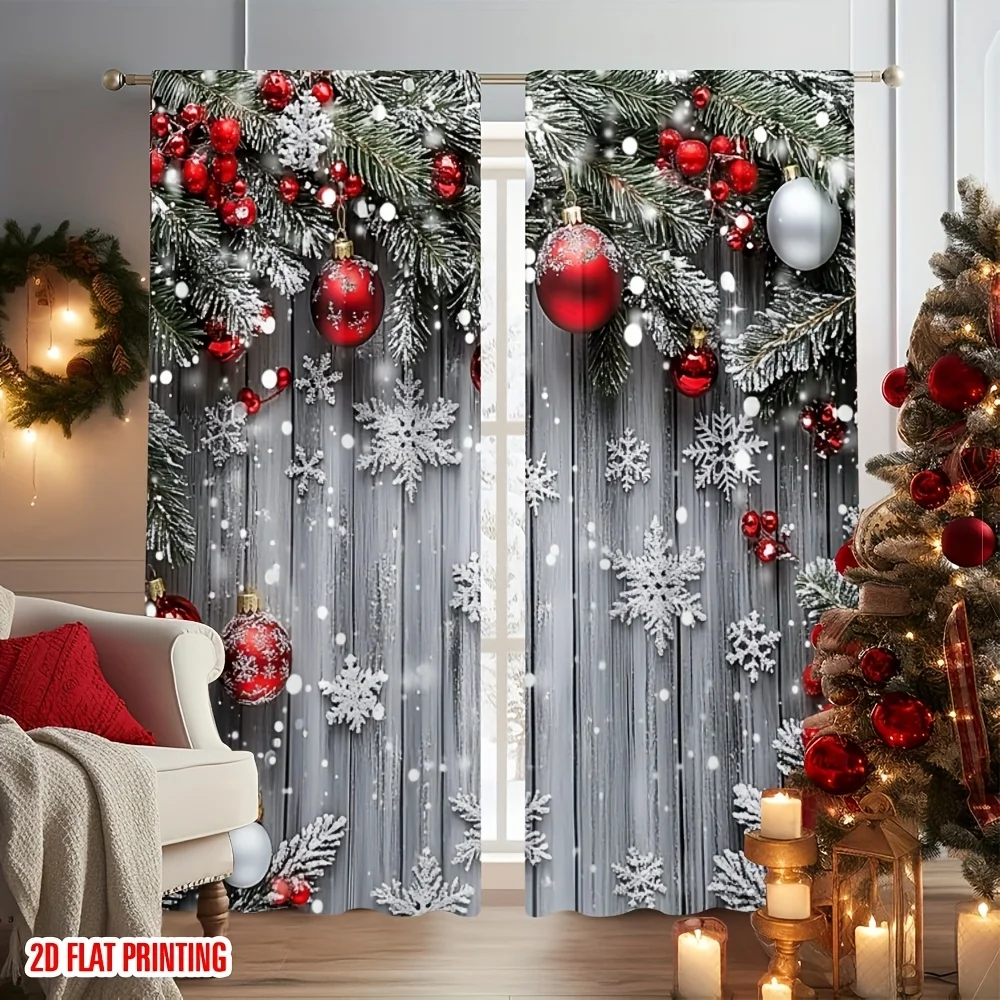 Christmas Holiday Curtains Printed Festive Decor Panels Winter Snow Flake Garland Design Curtain Window