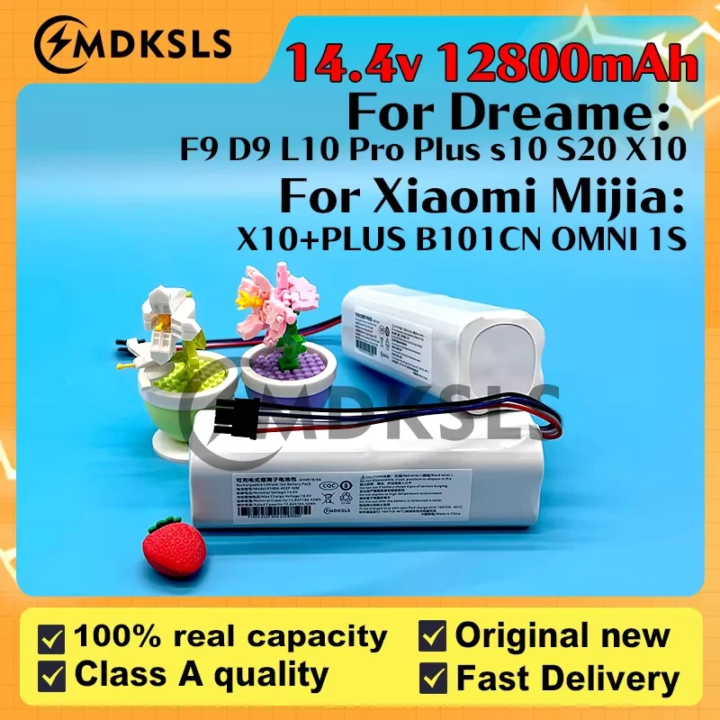 14.4V 12800mAh Li-ion with BMS Protection for Xiaomi Mijia X10+ Plus / Dream F9 D9 L10 Pro Plus S10 S20 X10 OMNI 15 Robot Vacuum