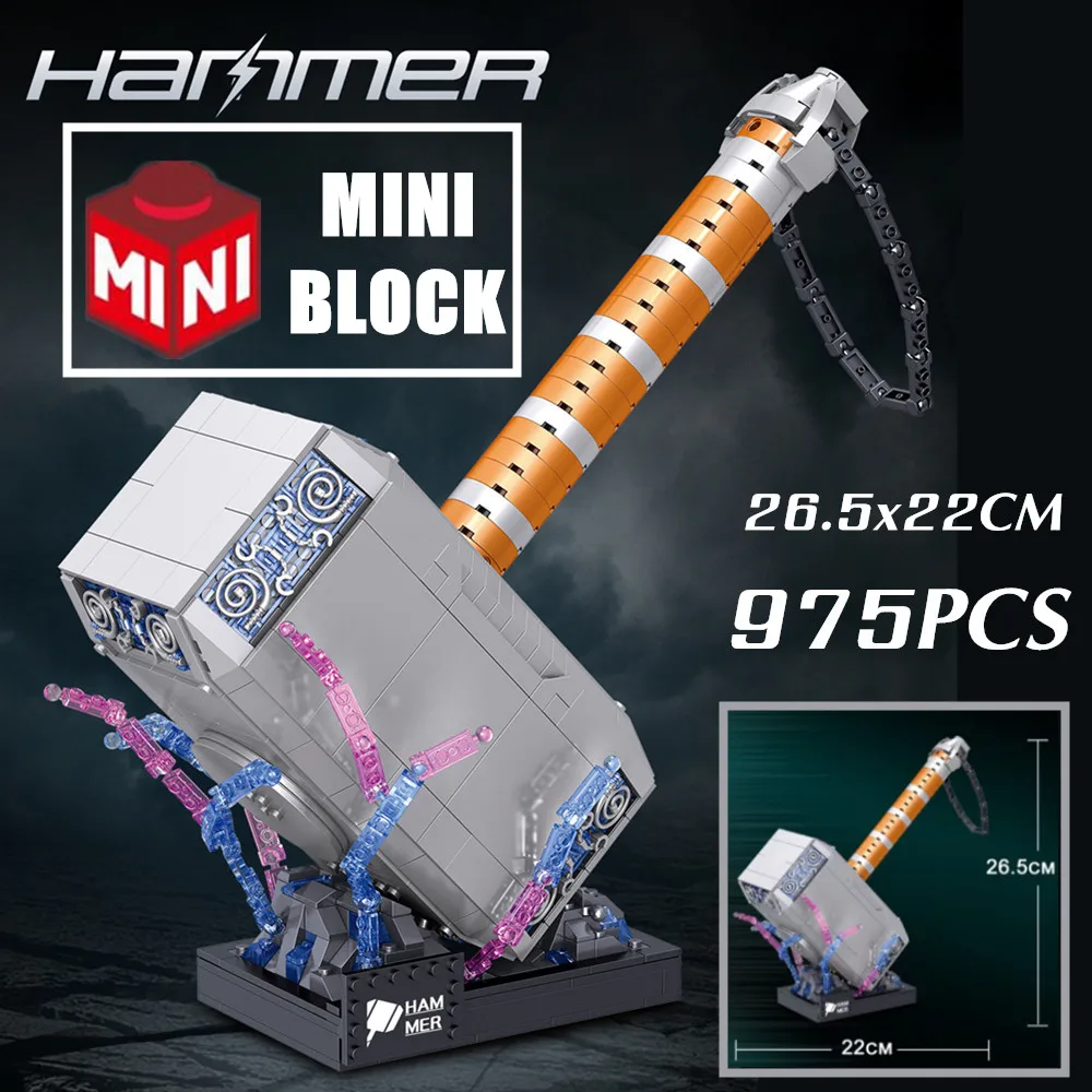 Thors Mjolnir Thunder Hammer Recognition Toys, Extron VAN, Mini importer nights, Brick Gift for peuv, Boys Set, 975Pcs