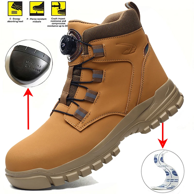 

Рабочие ботинки унисекс со стальным носком, легкая водонепроницаемая защитная обувь с поворотной кнопкой, противоударная, противопрокольная строительная обувь