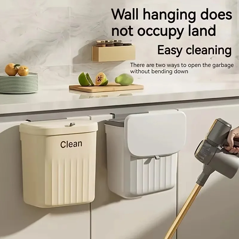 12L Kitchen Trash Can Wall Mounted Hanging Trash Bin with Lid Garbage Can for Cabinet Under Sink Waste Garbage Compost Bin Trash
