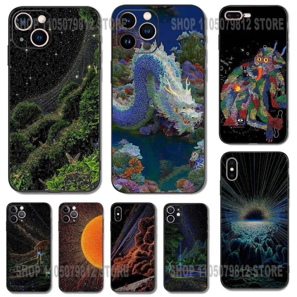 

Trippy Psychedelic Art Painting Phone Case For iPhone 17 16,15,14,13,12,11,Pro,XS,Max,XR,Plus,Mini Silicone Black Shockproof