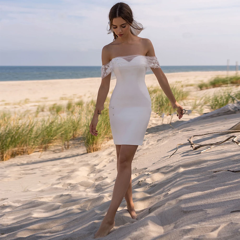 

Simple White Wedding Dress For Women Sweetheart Off The Shoulder Tight-fitting Short Satin Civil Bridal Gowns Custom Made