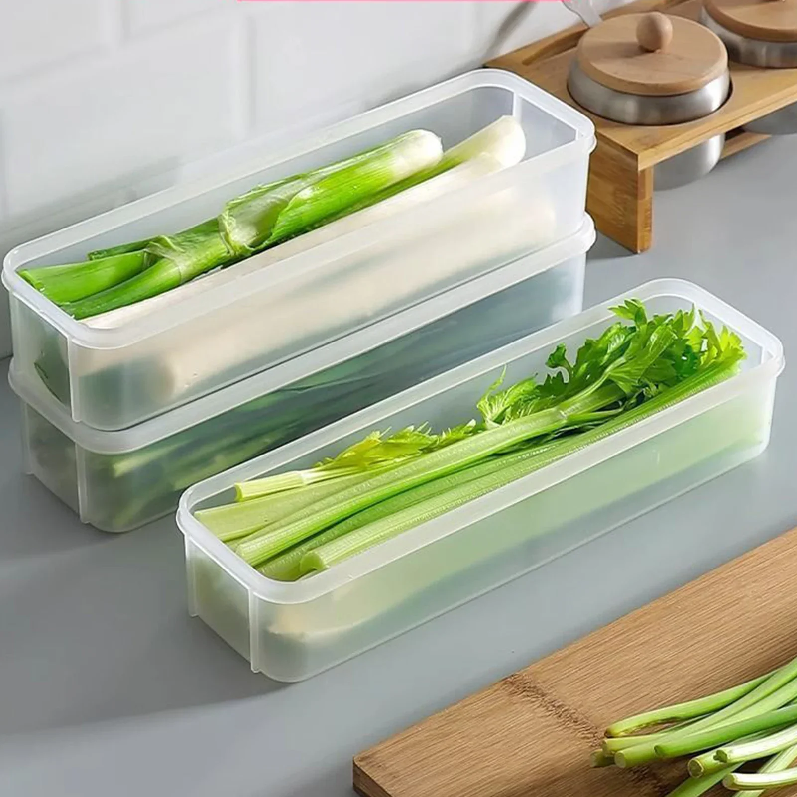 

4 PcsCilantro Scallion Storage Box kitchen Fridge Freshness Herb Organizer With Lid Noodles Eggs Vegetable Preservation Containe