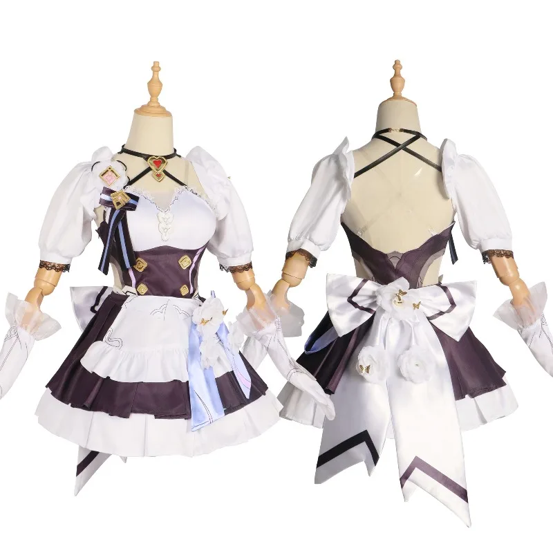 Anime Elysia Cosplay Costume Maid Dress with Accessories Wig Shoes Set Girls Women Uniforms Halloween Party Role Playing Outfits