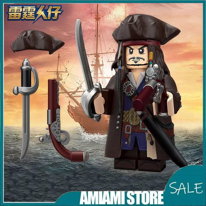 Bloques de Construcción del Capitán Jack Sparrow, Piratas del Caribe, con Bufanda y Sombrero, Figuras de Películas Clásicas, Juguetes de Construcción, Regalo para Niños