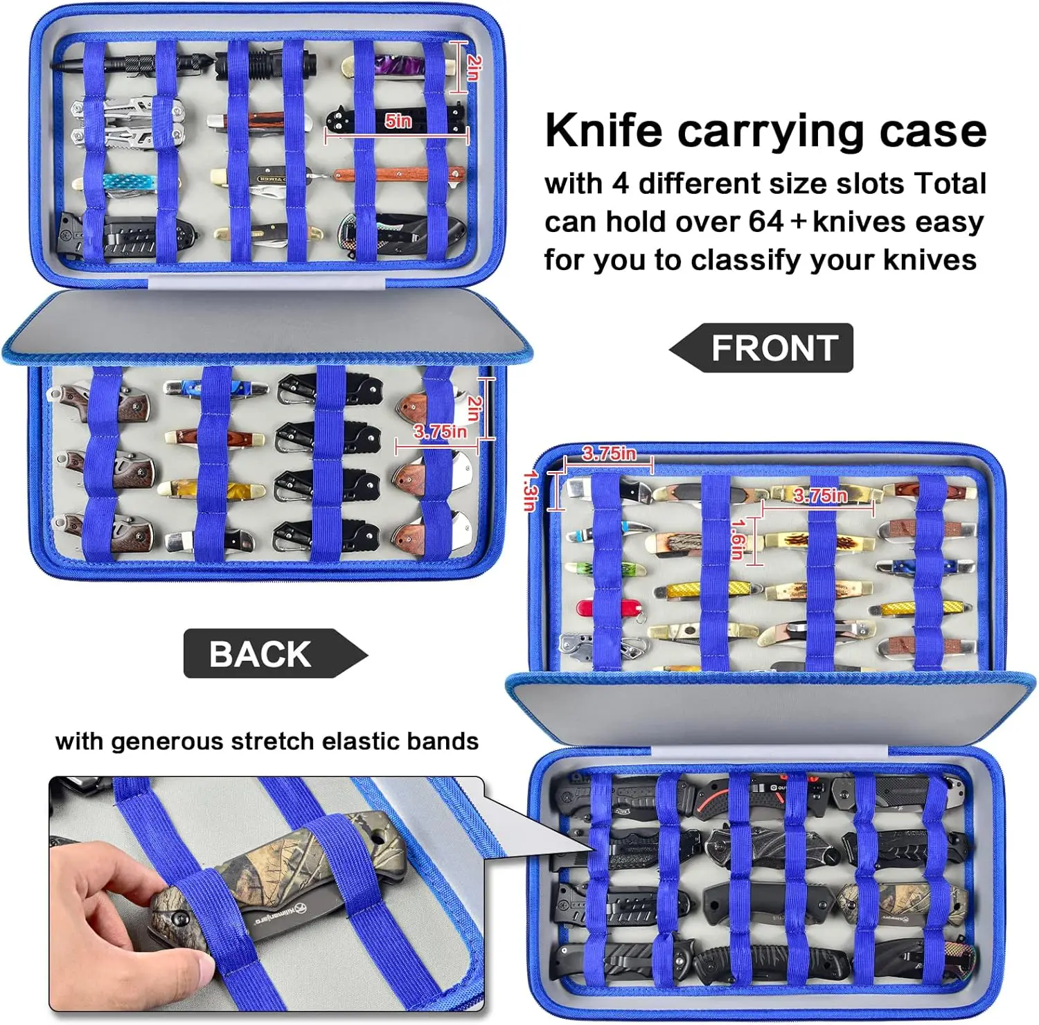 (العلبة فقط) حافظة عرض السكاكين لأكثر من 66 سكاكين جيب، صندوق تخزين سكاكين الفراشة، حامل منظم سكاكين قابلة للطي، سكاكين