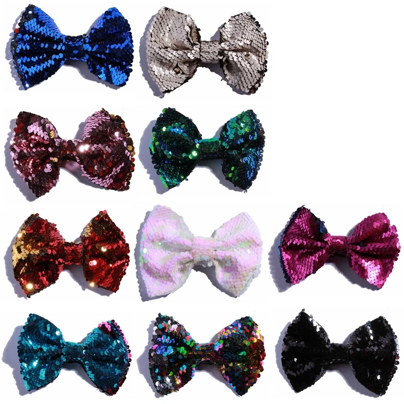 50PCS 13CM Big Luxurious Sequin Bows For Headwear Hair Clips Shiny Bowknot Bow For Hair Accessories Apparel Accessory