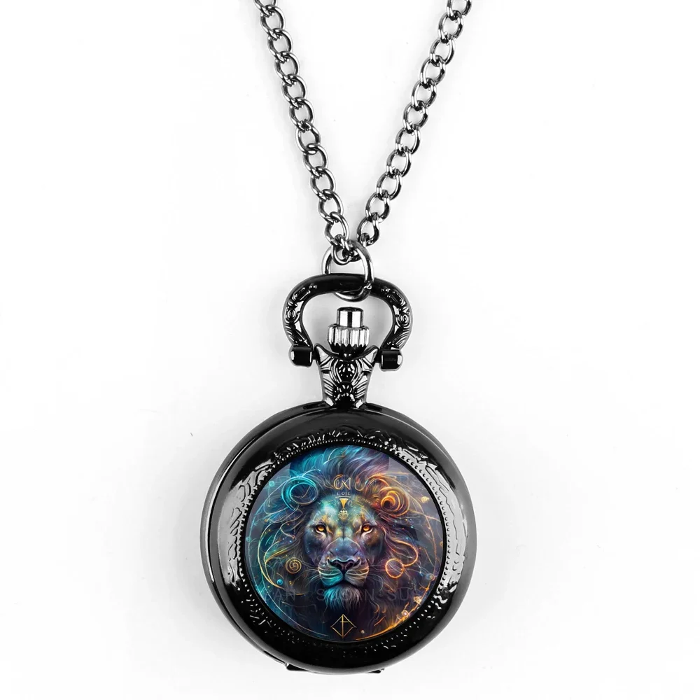 ساعة جيب كوارتز بنمط الأسد - رقعة زجاجية رائعة، تصميم مستبد، حصريًا للرجال