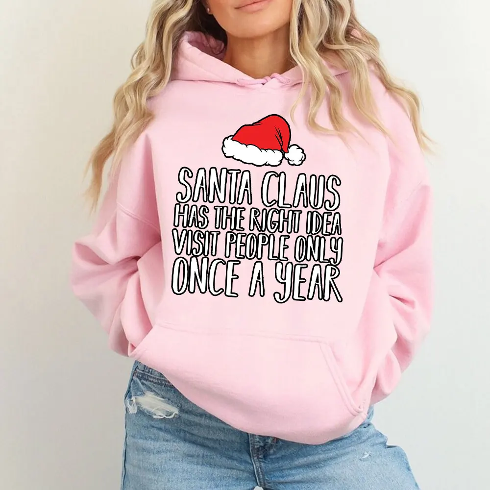 

Рождественские толстовки SANTA CLAUS HAS THE RIGHT DEA VISIT PEOPLE ONLg ONCE A YEAR Толстовка с капюшоном для женщин и мужчин Винтаж с длинным рукавом