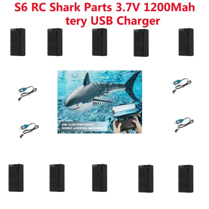 

S6 RC Boat Battery S6 simulation RC Shark Spare Parts Accessories 3.7V 1200Mah Battery USB For Battery 4DRC S6 Toys