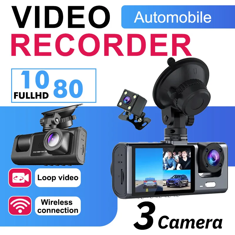 

Triple-Channel Monitoring System | 1080P Front/Interior/Rear Recording with IPS Display & Night Vision