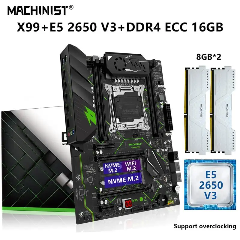 Top MACHINIST X99 Motherboard LGA 2011-3 With Kit Set Xeon E5 2650 V3 CPU 16GB=2*8G DDR4 ECC RAM Four-channel NVME M.2 E5 MR9A