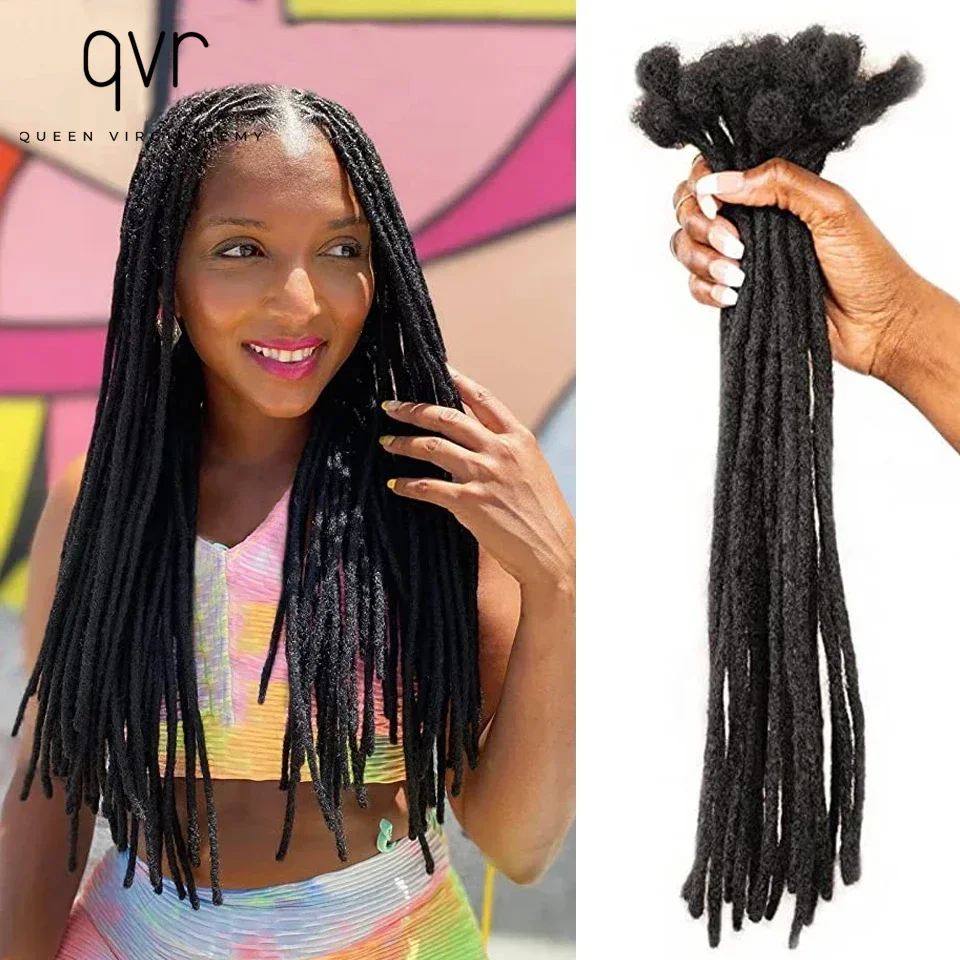 QVR Dreadlock Extensions de Cheveux Humains, Tresses au Crochet, Cheveux Organiques, Faux Serrures, 0.4 cm, 0.6cm