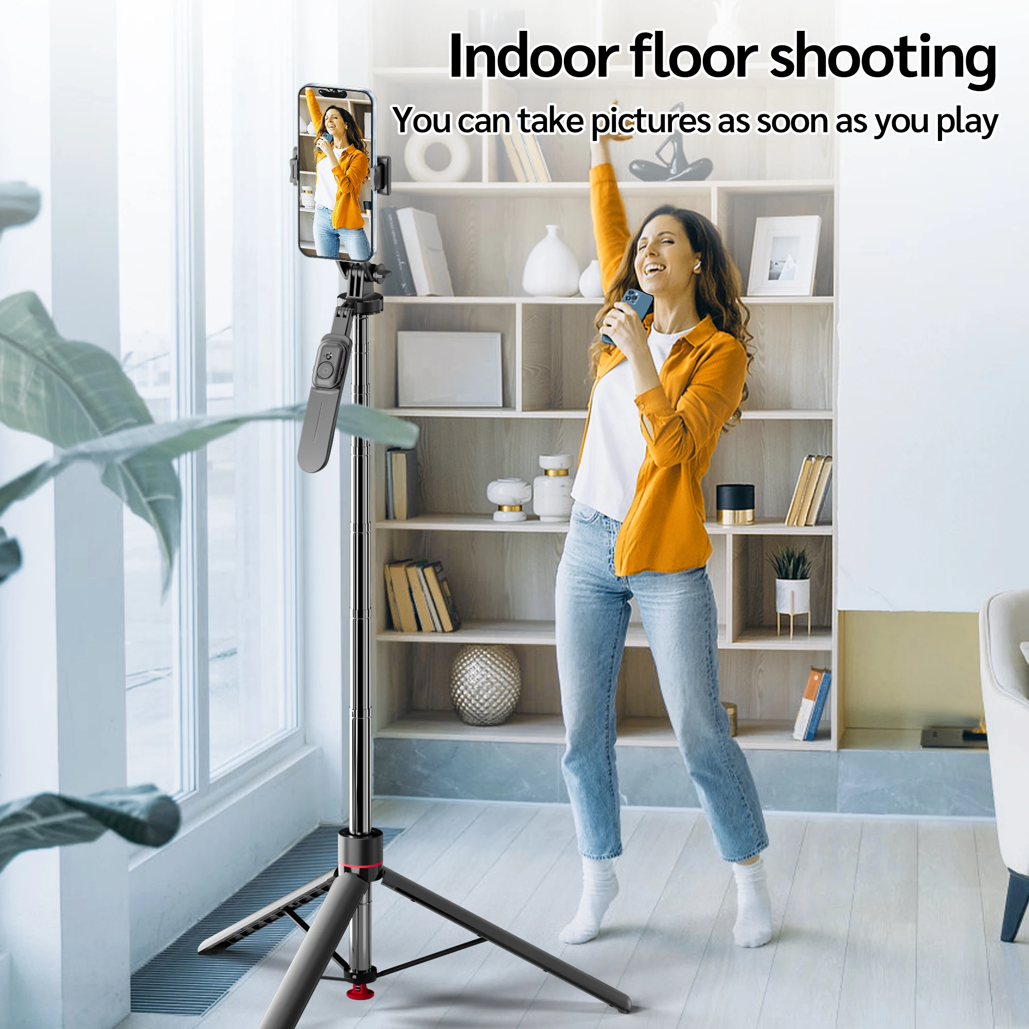 TT05 175 cm Auto Pop Open Statief Telescopische Selfie Stick Bluetooth Afstandsbediening 1/4 ''Schroef 360 °   Telefoonhouder draaien voor vlog/video