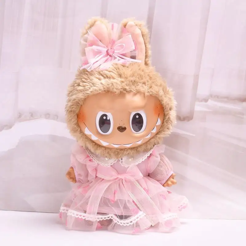 

Large 38cm Labubu Plu Doll with Pink Skirt Set Vinyl Toy Soft Stuffed Dolls ex Cotton Doll Clothes Toy Accories