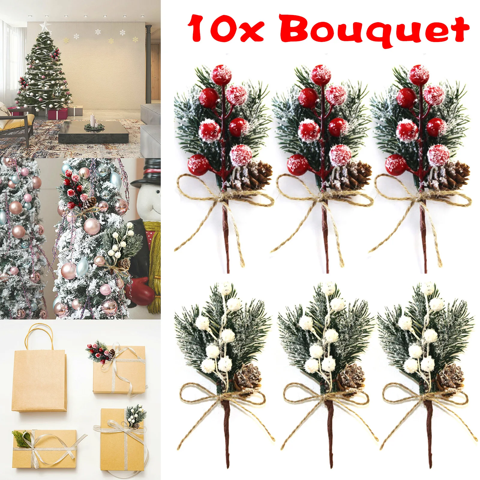 Christmas Decorations Festive&Party Supplies Christmas Artificial Pine Branch Berry Flower Bouquet Pick Xmas Decor Ornament Hot