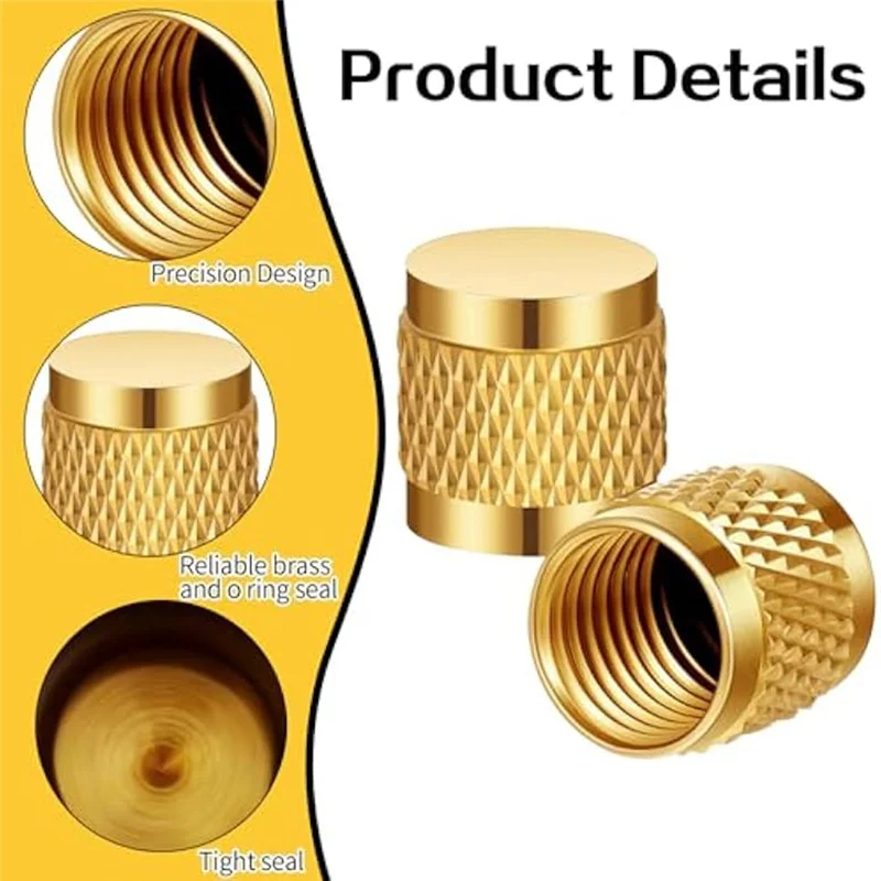 F-T 60Pcs 1/4 Flare Cap Round Brass Fittings Caps W/O Ring Cap HVAC Valve Caps For Home Industrial Manufacturing Component