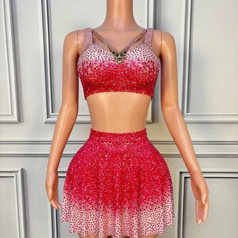 ملهى ليلي Dj Bar أنثى المغني نموذج كامل الماس القمم تنورة قصيرة مساء فستان أداء المرحلة دعوى فستان الحفلات