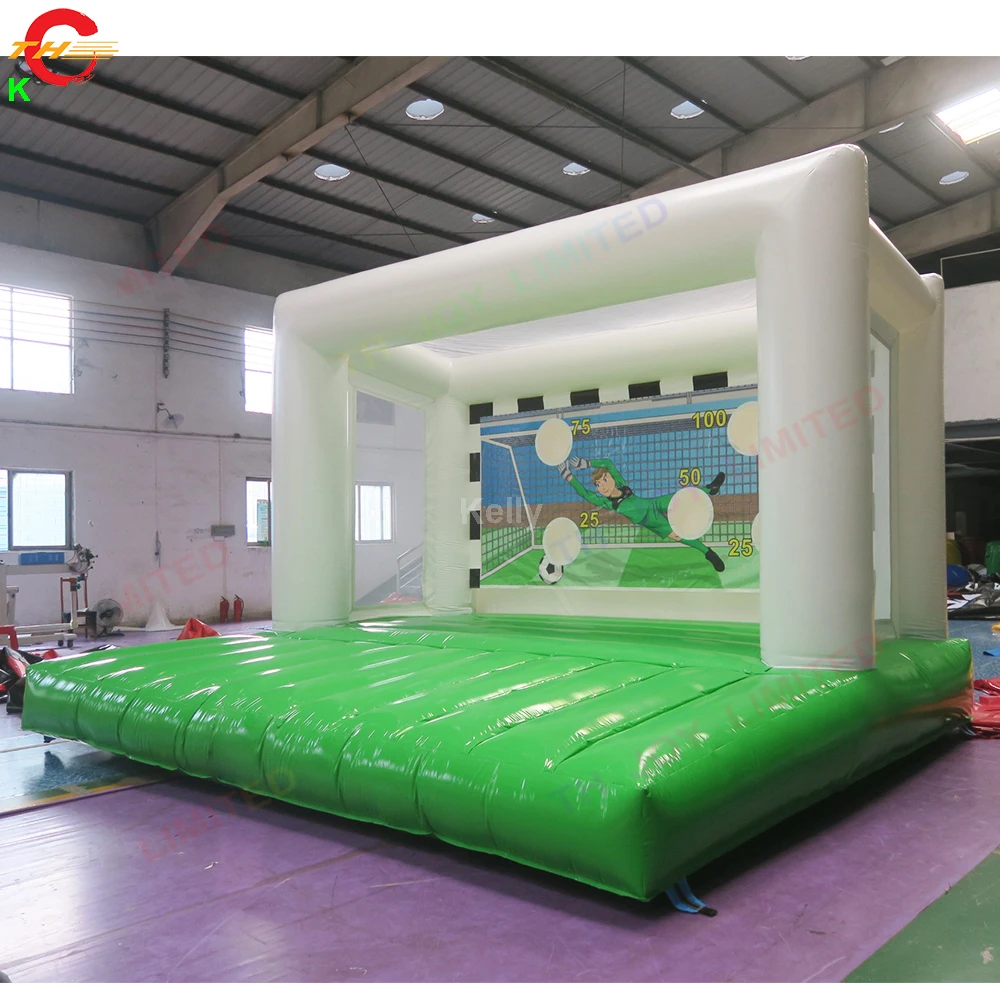 Free Door Ship 5x4m Green and White Inflatable Football Shootout Game Soccer Goal Carnival Sport Games