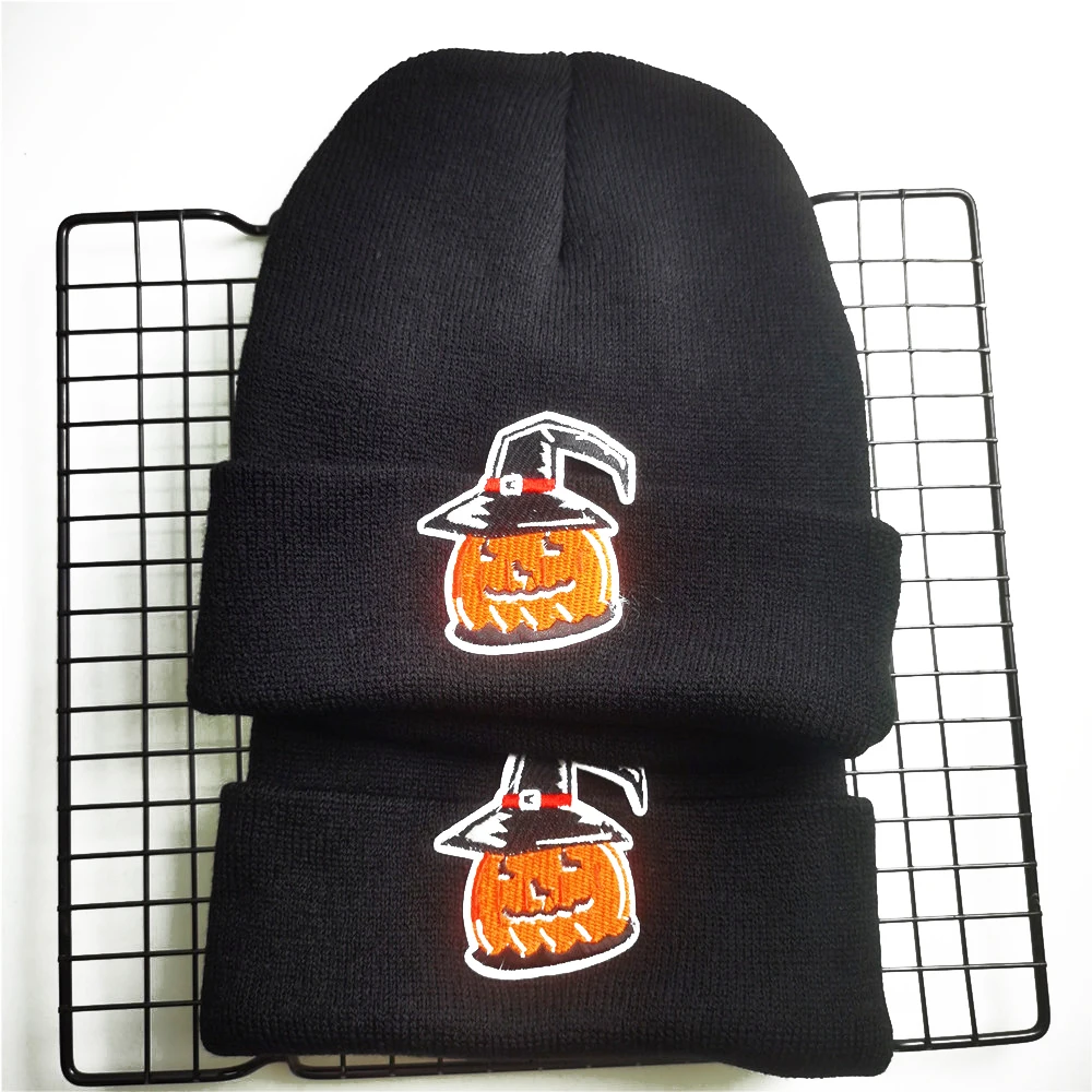 Creative Cloth Sticker Pumpkin Witch Magic Beanie Skull Hat for Men Women Outdoor Keepwarm Winter Elasticity Acrylic Cold Cap 13