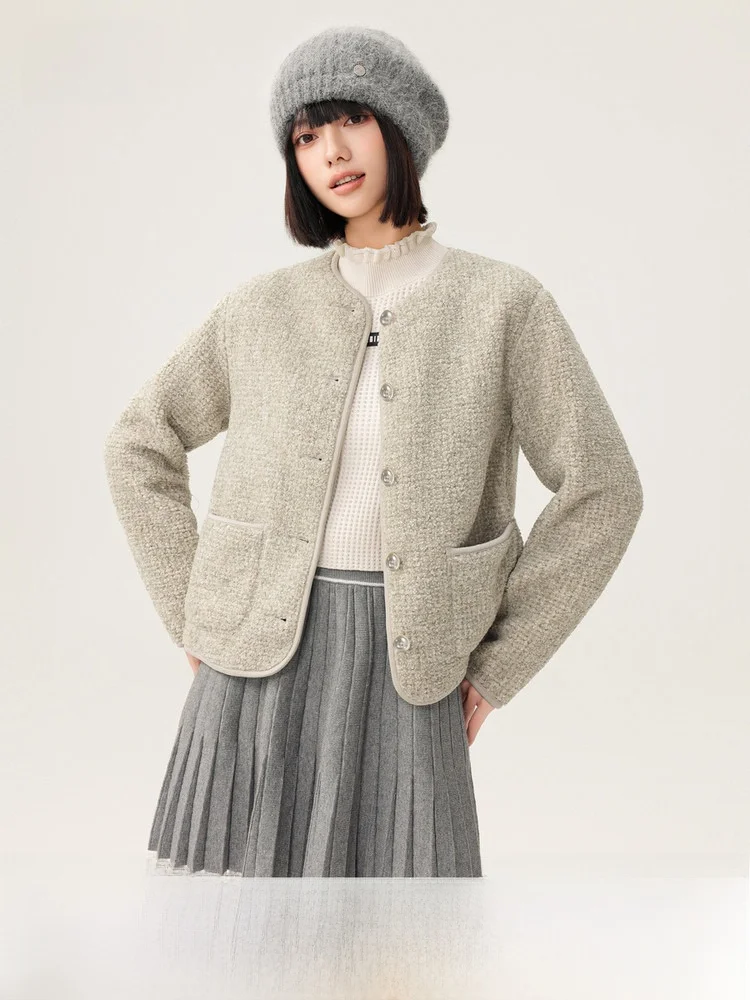 

Snow Mid-Fly Spring 2026 Ladies Short Plush Jacket Small Fragrance Style Quaint Spirit Open Cardigan Polyester Fiber Long Sle...