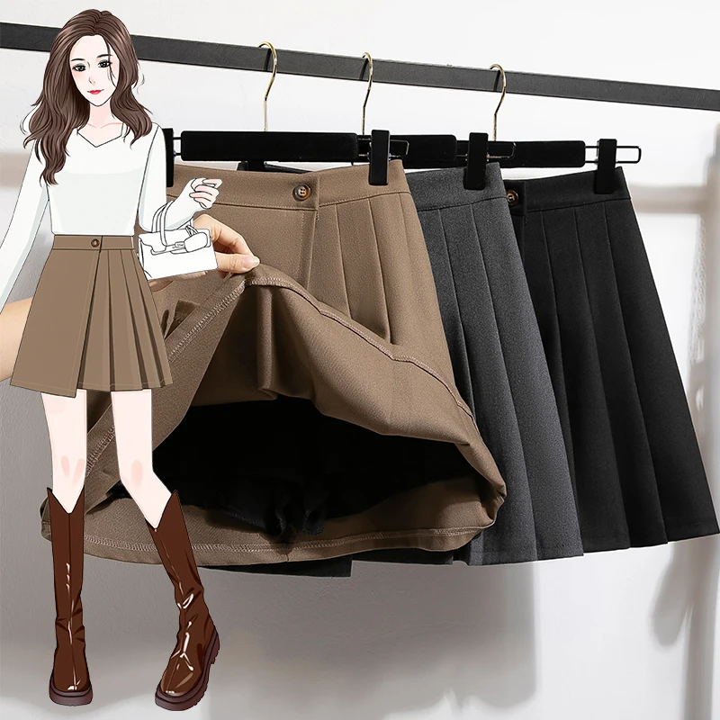 

plus Size Knitted ort Pants Women High Waist A-Line Skirt Bootleg Skirt Autumn Winter Faion plus Size Women's Clothing