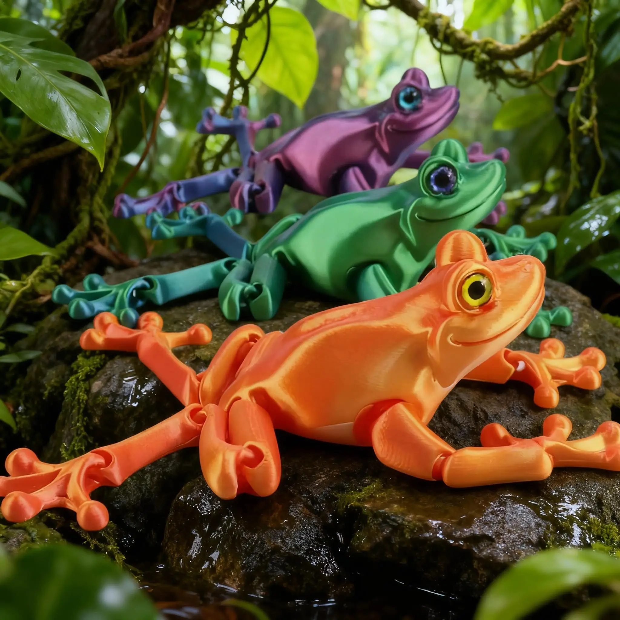3D Printed Cute Frog Model Multi-joint Movable With Glittering Eyes Simulated Animals Model For Room Decor Accessories Kids Gift