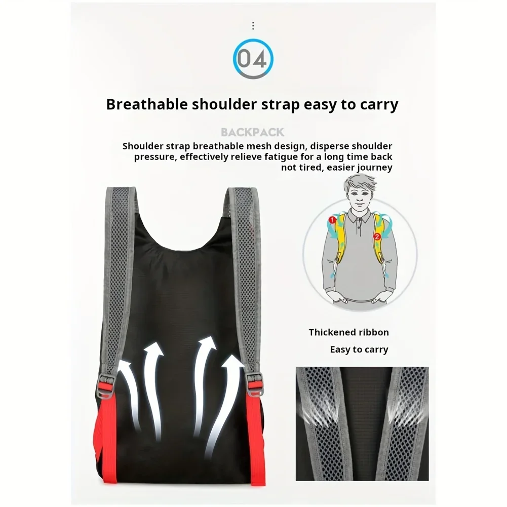 حقيبة ظهر صغيرة خفيفة الوزن وقابلة للتعبئة، خفيفة الوزن للغاية وقابلة للطي أثناء السفر والمشي لمسافات طويلة والتخييم للرجال والنساء وحقائب الظهر Bandolier