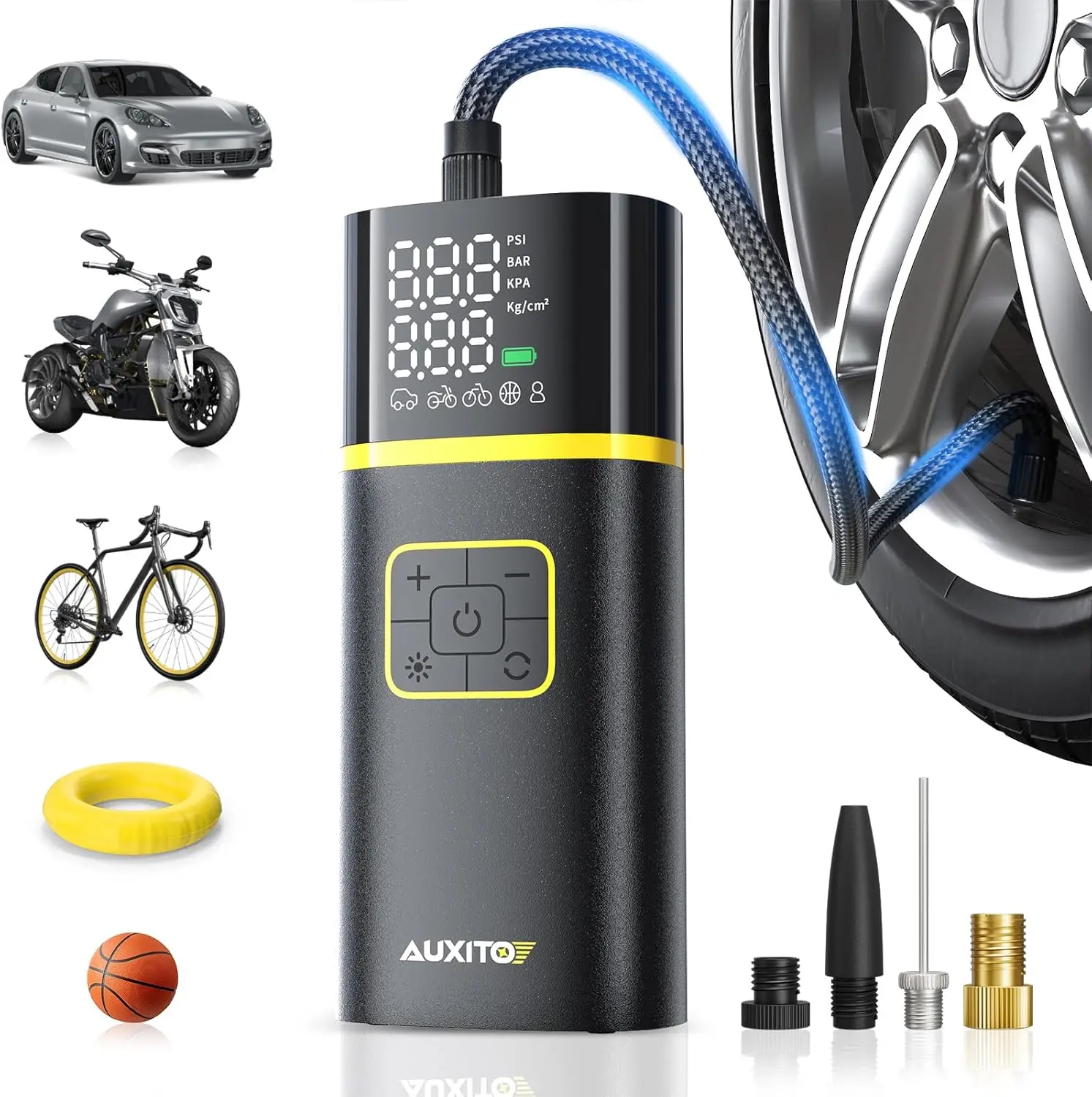 Portable Air Compressor for Car Tires with Digital Gauge, Cordless Rechargeable, LED Light, Auto Stop up to 150PSI
