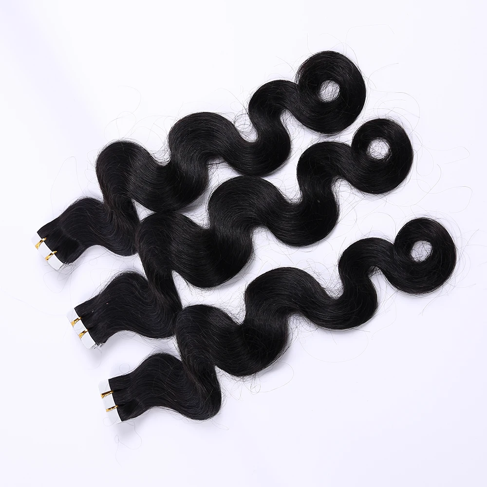 Human Hair Tape in Hair Extensions Body Wave Natural Black Color 1B, Hair Extensions Tape ins 20 40PCS Skin Weft Hair