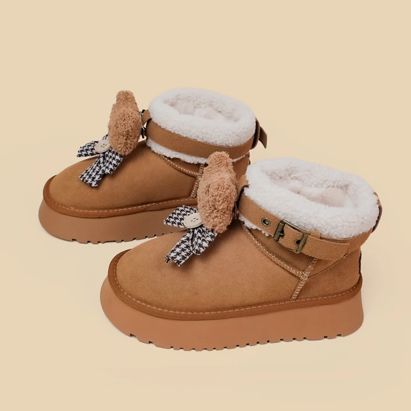 Amy and Michael Kawaii Anime Bear Boots Girls Slip On Keep Warm Plush Women Thermal Cotton Padded Shoes Female Ankle Snow Boots