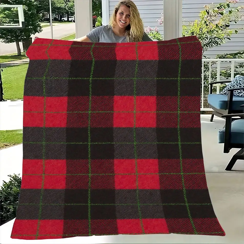 Classic Red Black Gray Plaid Wool Blend Throw Blanket - Textured Woven Fabric for Cozy Home Decor, Perfect for Winter Warmth and