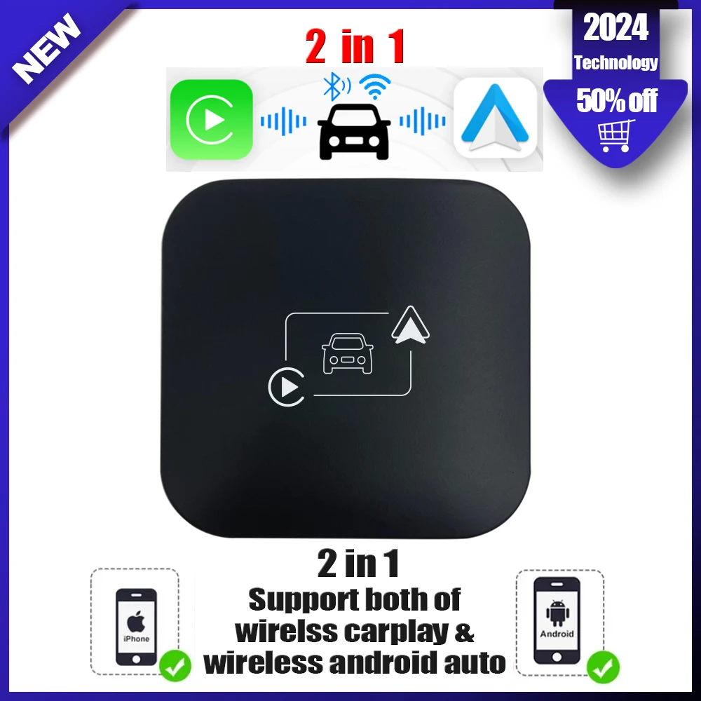 2 in 1 Mini Carplay & Android Auto Box Dongle Wired To Wireless For Benz Audi Toyota Mazda Nissan Chevrolet Suzuki Kia Ford etc