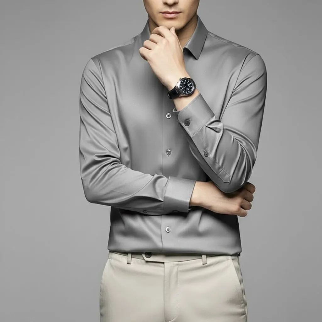 

Охлаждающая черная рубашка для мужчин — повседневная деловая рубашка с длинными рукавами без морщин — современная облегающая классическая рубашка Stay-Sharp