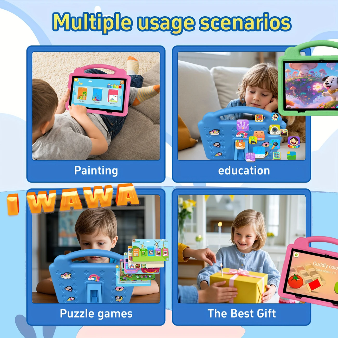 10.1inch Kids Tablet Kids-Proof Case WiFi Google Learning Education Learning Toy 64GB Tablet Android 12 Children PC 4000mAh