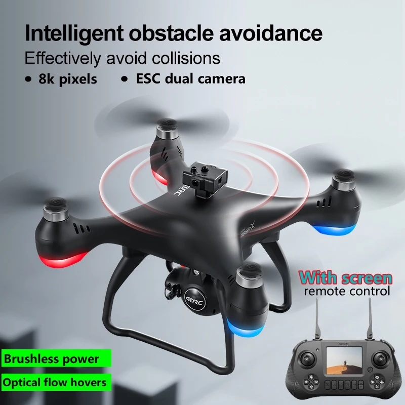 Obstacle Avoidance Screen RC Drone 8K ESC Remote Control Quadcopter 2.4G Optical Flow Hover Brushless Screen Dron Toy Gifts