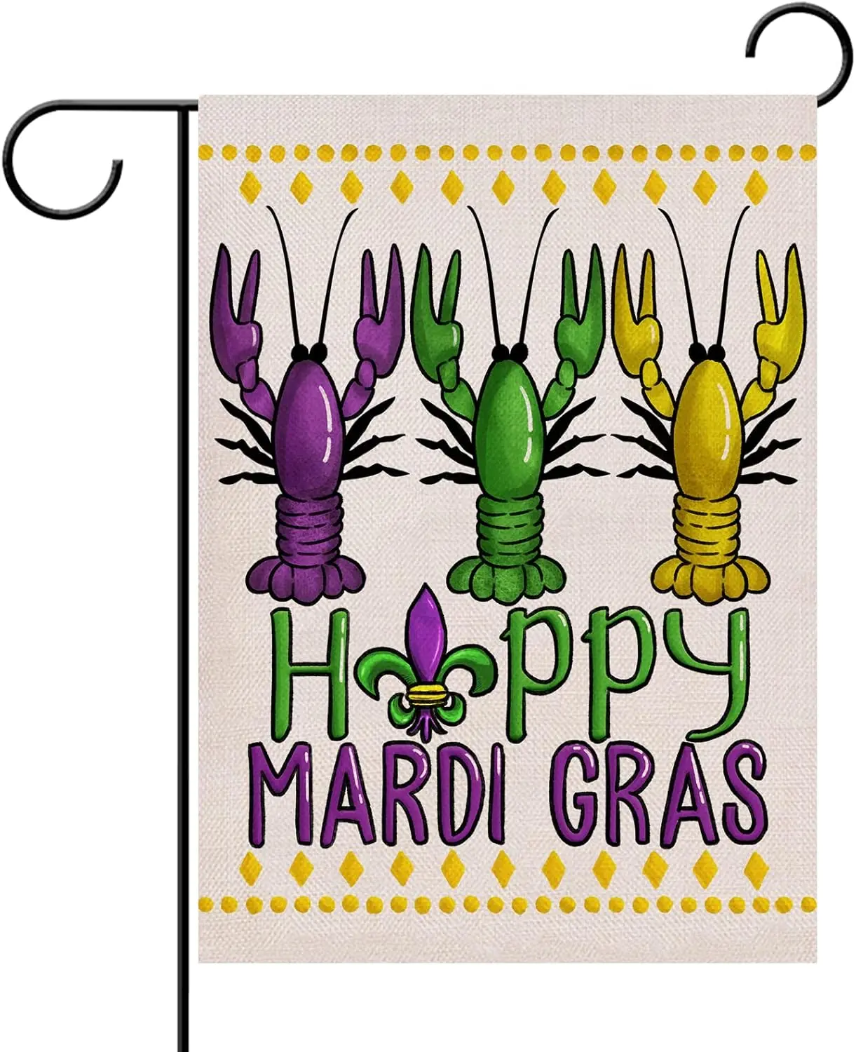 Hzppyz Happy Mardi Gras Boil Crawfish Garden Flag, Fleur De Lis Beads Carnival Celebrate Prom Decorative Yard Outdoor Small Deco