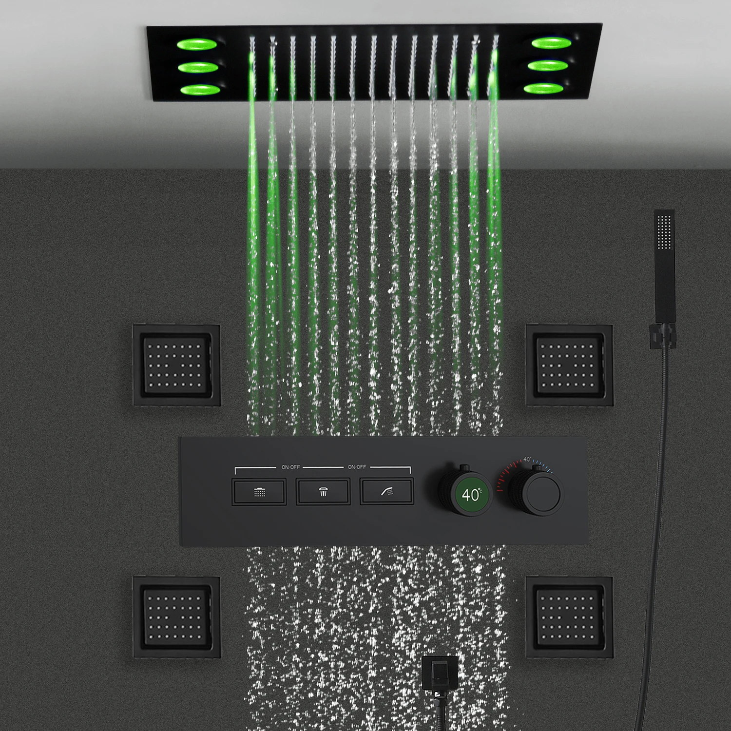 Imagem -02 - Smart Remote Led Shower Head Conjunto Sistema de Torneira Lateral Jet Misturador Termostático Interruptor de Botão de Válvula Painel de Chuveiro de Mão Painel 20x14in